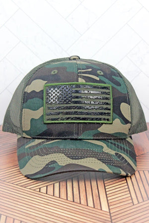 Camo with Black Flag Patch Mesh Cap - Wholesale Accessory Market