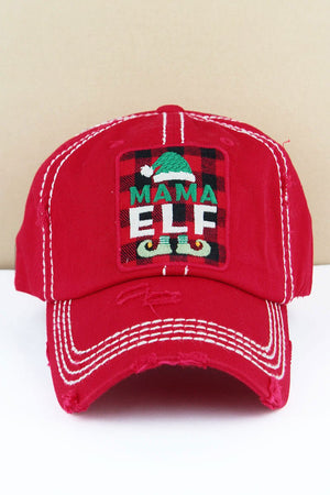 Distressed Red 'Mama Elf' Plaid Cap - Wholesale Accessory Market