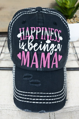 Distressed Black 'Happiness Is Being A Mama' Cap - Wholesale Accessory Market