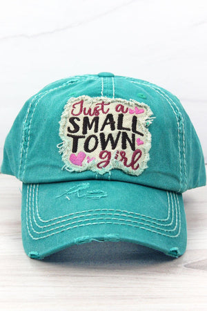 Distressed Turquoise 'Just A Small Town Girl' Cap - Wholesale Accessory Market