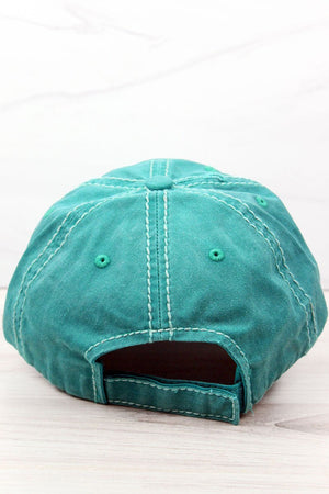 Distressed Turquoise 'Just A Small Town Girl' Cap - Wholesale Accessory Market