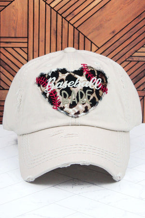 Distressed Stone 'Baseball Babe' Leopard Heart Cap - Wholesale Accessory Market