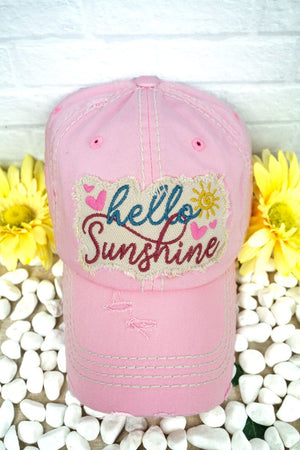 Distressed Pink 'Hello Sunshine' Cap - Wholesale Accessory Market