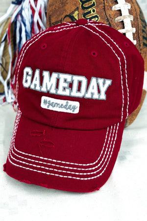 Distressed Crimson with White & Gray 'Gameday' Cap - Wholesale Accessory Market