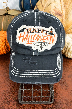 Distressed Black 'Happy Halloween' Cap - Wholesale Accessory Market