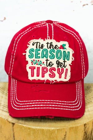 Distressed Red 'Tis The Season To Get Tipsy!' Cap - Wholesale Accessory Market