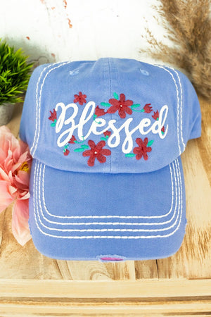 Distressed Iris 'Blessed' Floral Cap - Wholesale Accessory Market