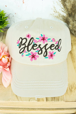 Distressed Stone 'Blessed' Floral Cap - Wholesale Accessory Market