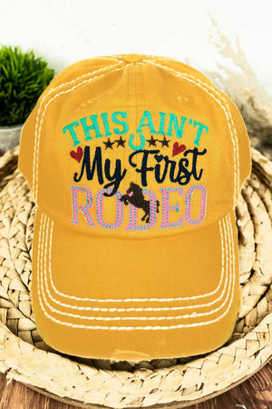 Distressed Yellow 'This Ain't My First Rodeo' Cap - Wholesale Accessory Market