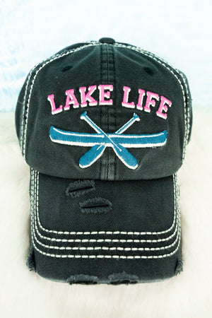 Distressed Black 'Lake Life' Cap - Wholesale Accessory Market