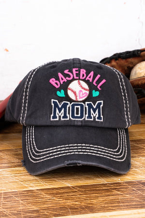 Distressed Black 'Baseball Mom' Cap - Wholesale Accessory Market