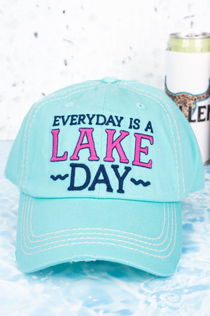 Distressed Mint Blue 'Everyday Is A Lake Day' Cap - Wholesale Accessory Market