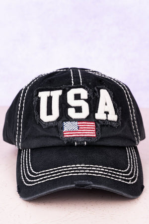 Distressed Black 'USA' Flag Cap - Wholesale Accessory Market