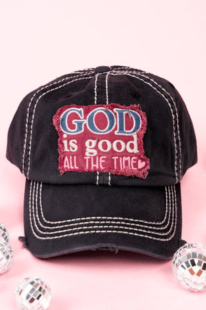 Distressed Black 'God Is Good All The Time' Cap - Wholesale Accessory Market