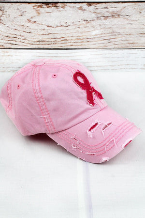 Distressed Pink with Pink Ribbon Cap - Wholesale Accessory Market