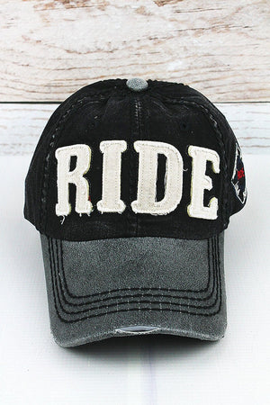 Distressed Black 'Ride' Cap - Wholesale Accessory Market