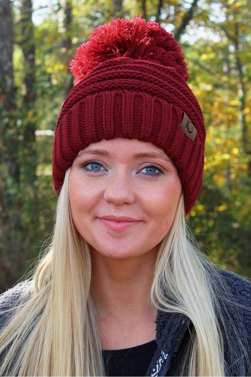 Snowball Fight Pom Pom Beanie, Burgundy - Wholesale Accessory Market