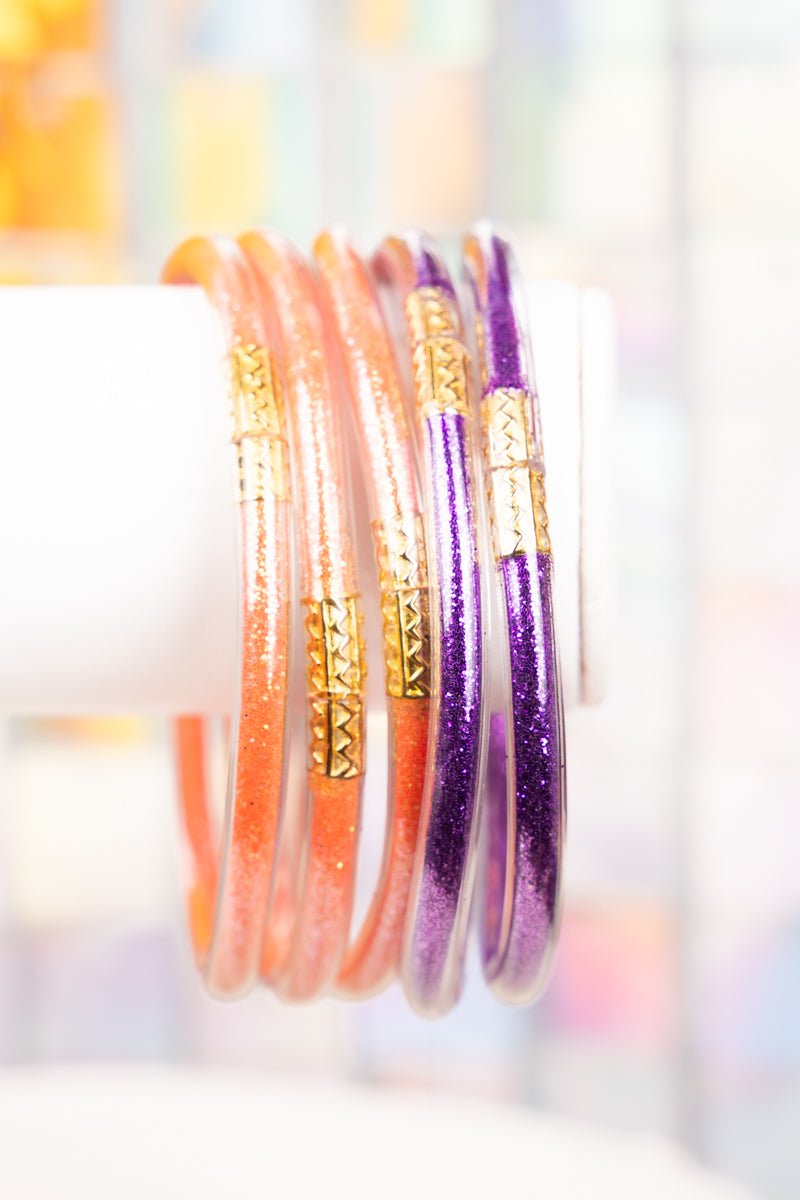 Refuse To Lose Purple and Orange Glitter Jelly Tube Bracelet Set ...