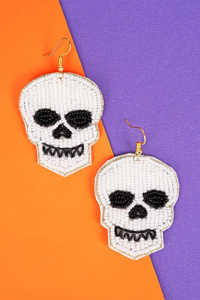 It's Hallo-Scream Skull Seed Bead Earrings - Wholesale Accessory Market