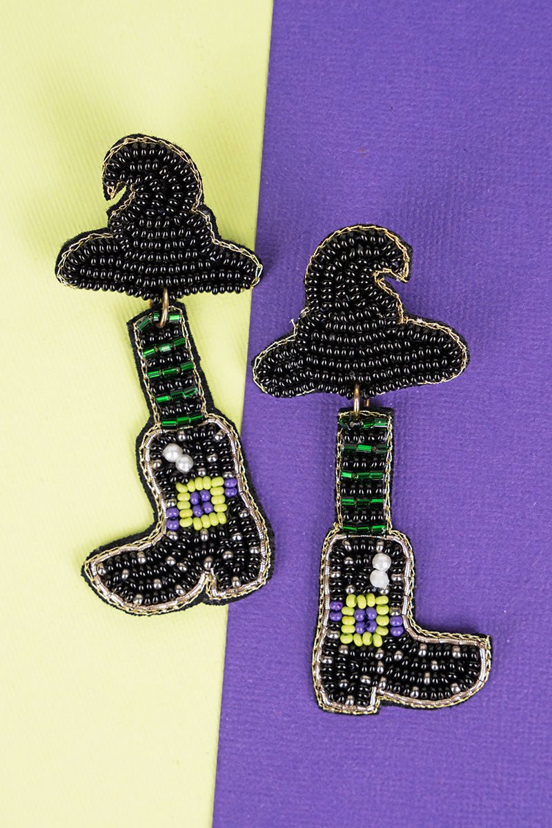 Caution! Witch Crossing Black Seed Bead Earrings - Wholesale Accessory Market