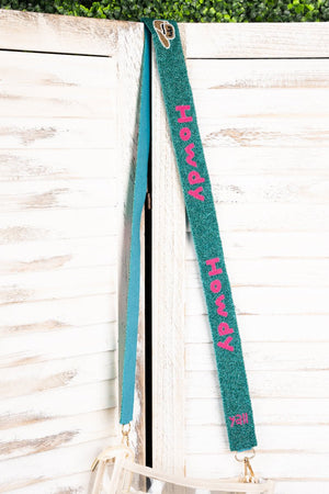 Turquoise and Pink 'Howdy' Hat Seed Bead Bag Strap - Wholesale Accessory Market