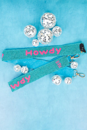 Turquoise and Pink 'Howdy' Boot Seed Bead Bag Strap - Wholesale Accessory Market