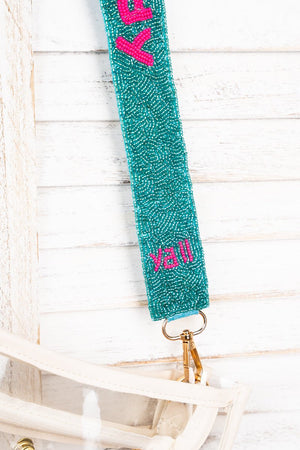 Turquoise and Pink 'Howdy' Boot Seed Bead Bag Strap - Wholesale Accessory Market