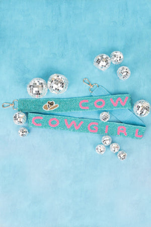 Turquoise and Pink 'Cowgirl' Hat and Horseshoe Seed Bead Bag Strap - Wholesale Accessory Market