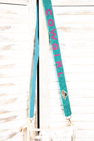 Turquoise and Pink 'Cowgirl' Hat and Horseshoe Seed Bead Bag Strap - Wholesale Accessory Market