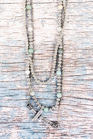 Amazonite Silvertone Prov. 3:5 Cross Layered Necklace - Wholesale Accessory Market