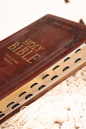 Saddle Tan Faux Leather Deluxe KJV Gift Bible with Thumb Index - Wholesale Accessory Market