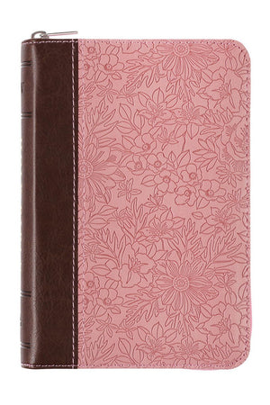 Pink Floral Faux Leather Zippered Mini Pocket KJV Bible - Wholesale Accessory Market