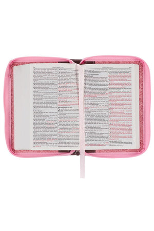 Pink Floral Faux Leather Zippered Mini Pocket KJV Bible - Wholesale Accessory Market