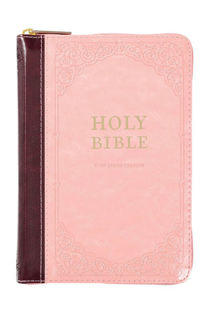 Burgundy and Pink Faux Leather Zippered Compact KJV Bible - Wholesale Accessory Market