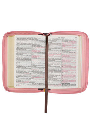 Burgundy and Pink Faux Leather Zippered Compact KJV Bible - Wholesale Accessory Market