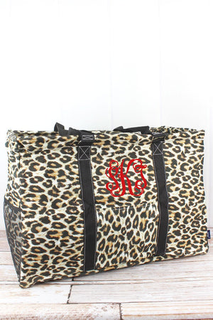 NGIL Leopard Collapsible Double Haul-It-All Basket with Mesh Pockets and Lid - Wholesale Accessory Market