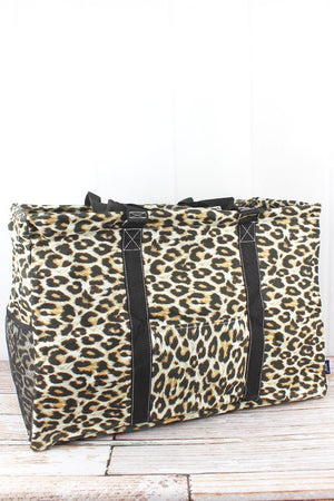 NGIL Leopard Collapsible Double Haul-It-All Basket with Mesh Pockets and Lid - Wholesale Accessory Market