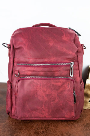 Charmed Life Crimson Faux Leather Backpack Tote - Wholesale Accessory Market