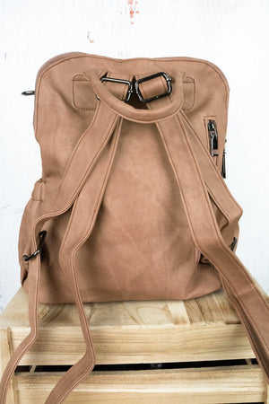 Charmed Life Light Brown Faux Leather Backpack Tote - Wholesale Accessory Market