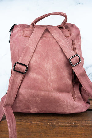 Charmed Life Mauve Pink Faux Leather Backpack Tote - Wholesale Accessory Market