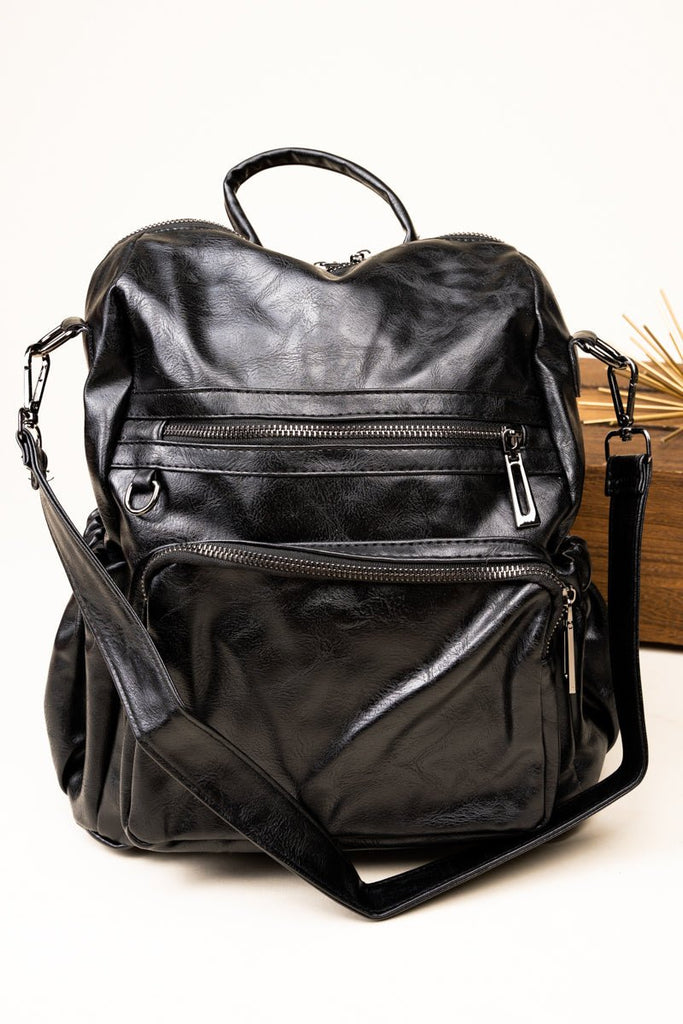 The Best Day Black Faux Leather Backpack Tote
