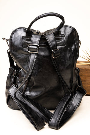 The Best Day Black Faux Leather Backpack Tote - Wholesale Accessory Market