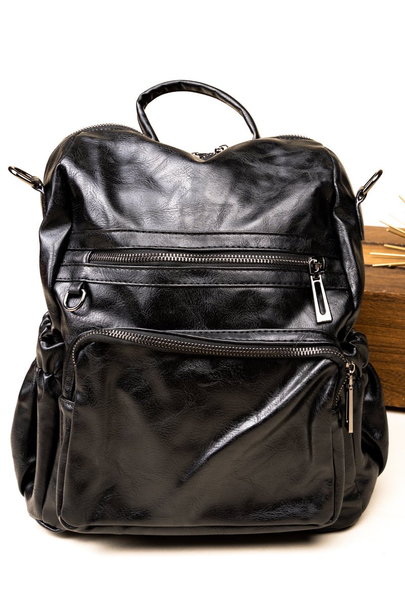 The Best Day Black Faux Leather Backpack Tote | Wholesale Accessory Market