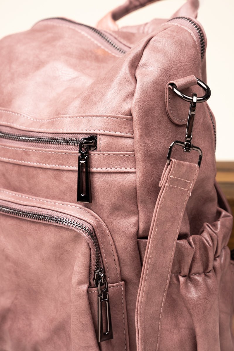 The Best Day Mauve Pink Faux Leather Backpack Tote