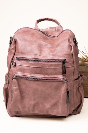 The Best Day Mauve Pink Faux Leather Backpack Tote - Wholesale Accessory Market