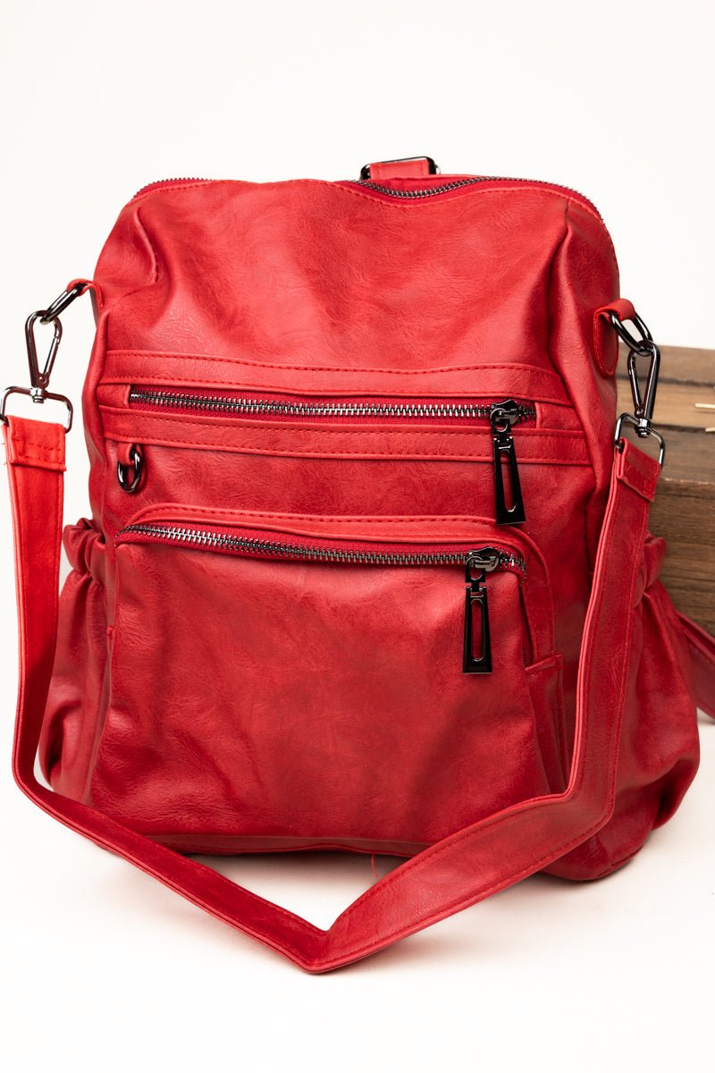 The Best Day Red Faux Leather Backpack Tote | Wholesale Accessory Market