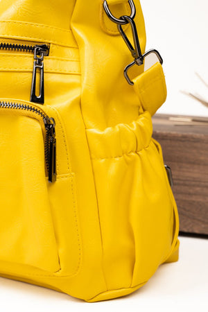 The Best Day Yellow Faux Leather Backpack Tote - Wholesale Accessory Market