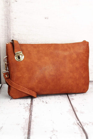 NGIL Light Brown Faux Leather Buckle Lock Crossbody Clutch - Wholesale Accessory Market