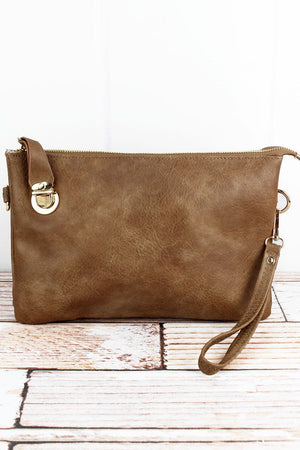 NGIL Caramel Faux Leather Buckle Lock Crossbody Clutch - Wholesale Accessory Market