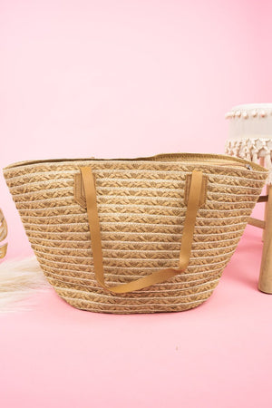 30% OFF! West Palm Beach Taupe Striped Straw Tote - Wholesale Accessory Market